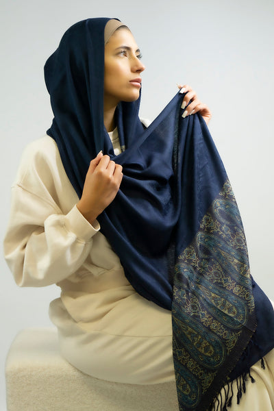 Printed Pashmina Hijab - Navy