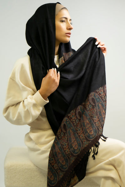 Printed Pashmina Hijab - Black