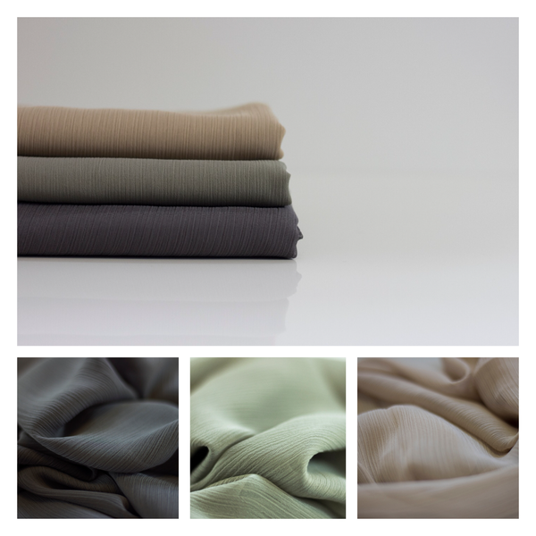 Crinkle Chiffon Hijab |  Natural Linen, Khaki Tint , Slate Shadow - Mai Official