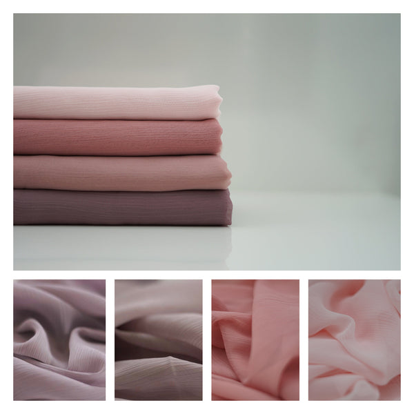Crinkle Chiffon Hijab | Chalky Mauve, Pink Sand, Blush, Peach Tint - Mai Official